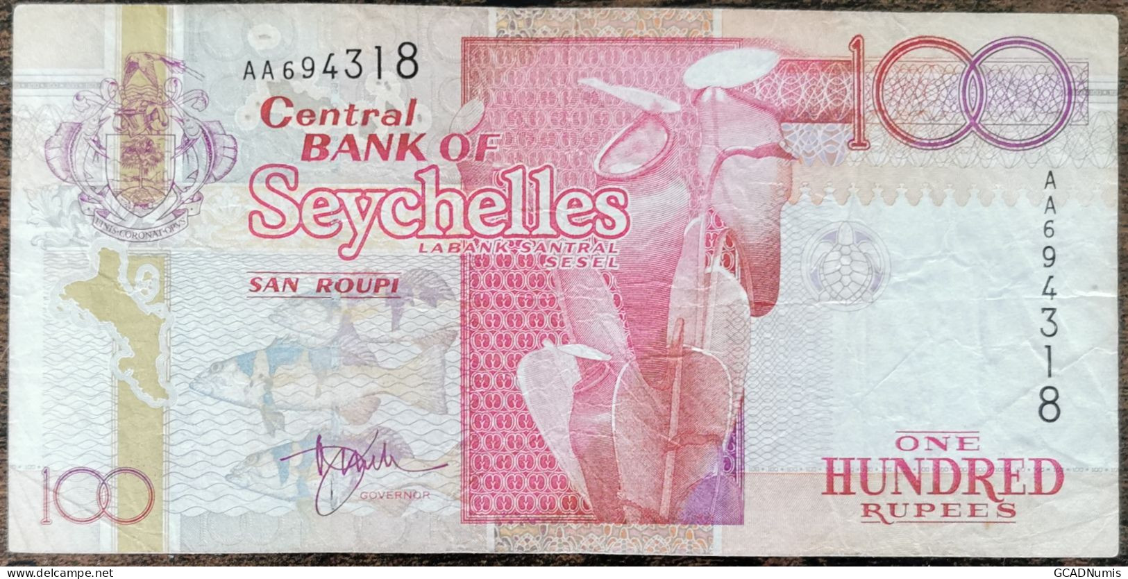 Billet 100 Rupees Seychelles 1998 Pitcher / Tortue - Pick 39 - AA694318 - Seychelles