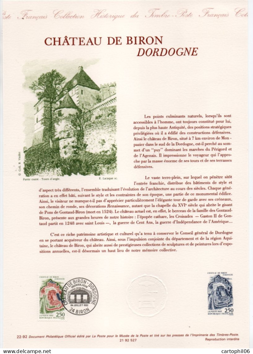 - Document Premier Jour LE CHÂTEAU DE BIRON (Dordogne) 4.7.1992 - - Castillos