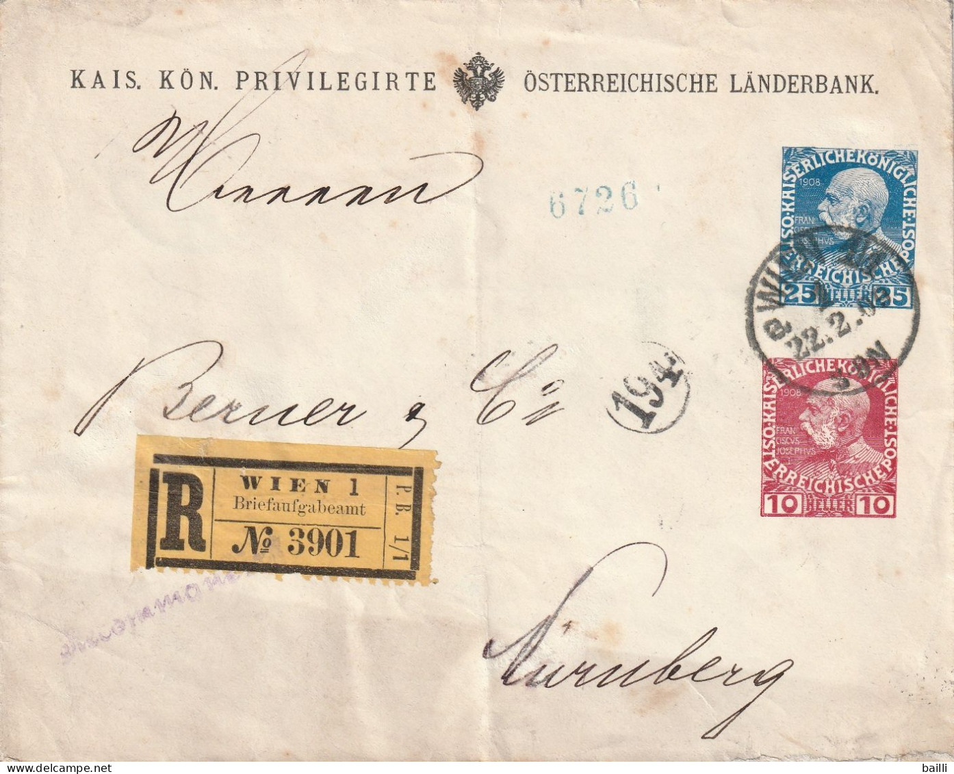 Autriche Entier Postal Privé Recommandé Wien Pour L'Allemagne 1909 - Enveloppes