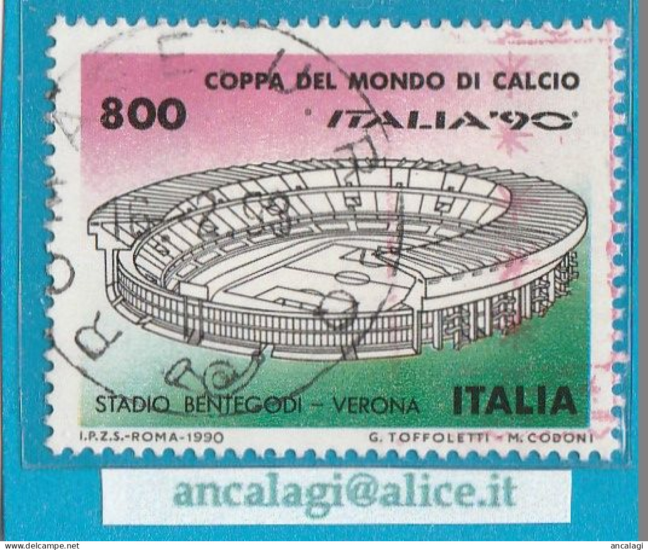 USATI ITALIA 1990 - Ref.0619D "Coppa Del Mondo: STADIO BENTEGODI, VERONA" 1 Val. - - 1981-90: Usados