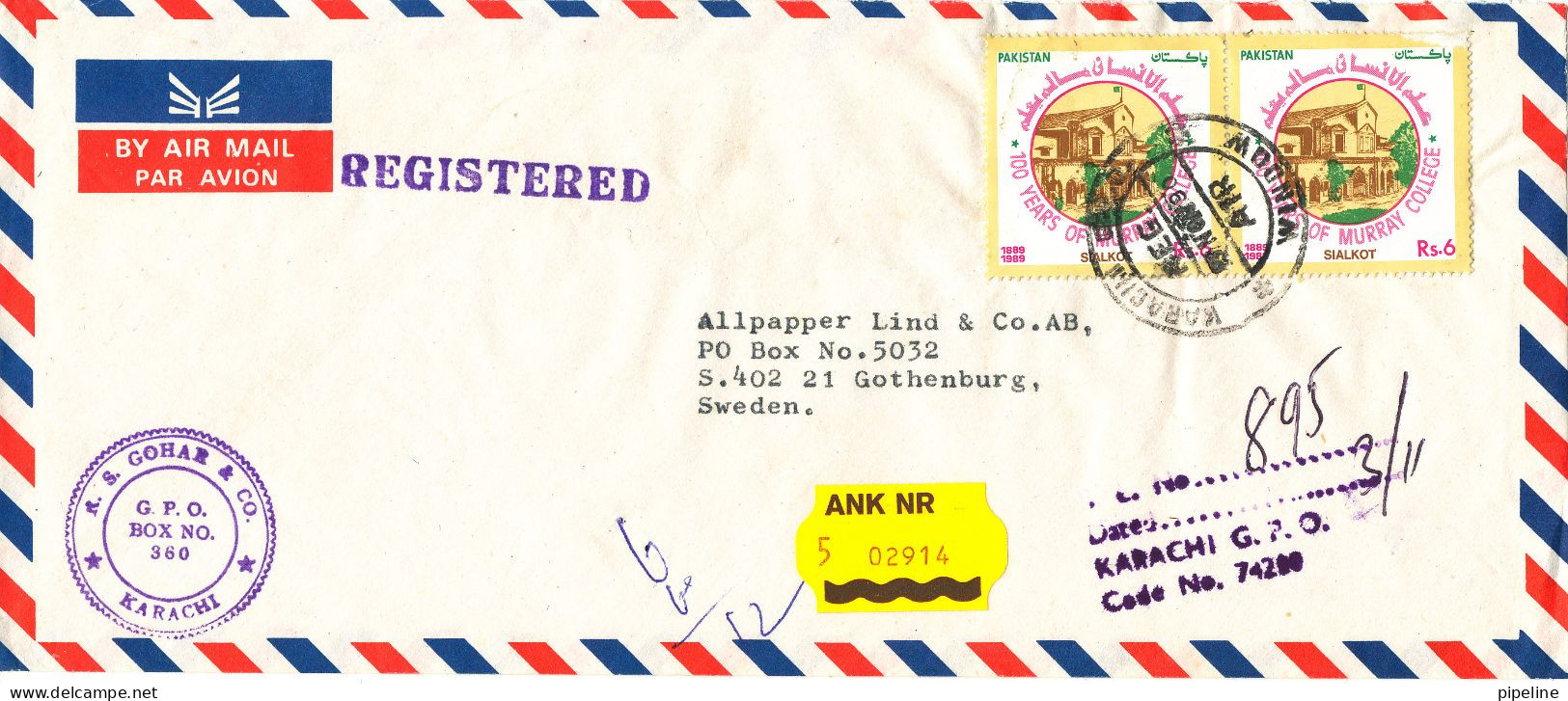 Pakistan Registered Air Mail Cover Sent To Denmark 3-11-1990 - Pakistán