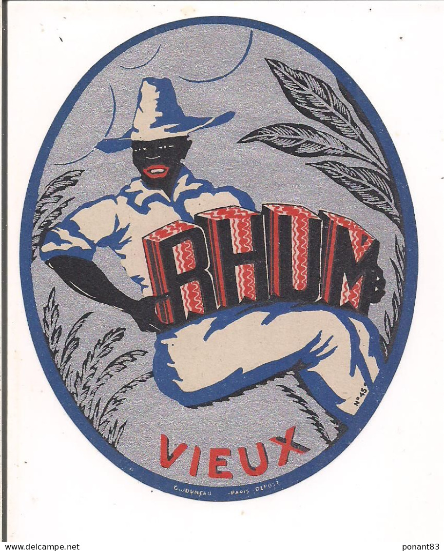 Etiquette Ancienne Années 1930  RHUM Vieux --  Imprimeur Jouneau - Accordéoniste  - - Rhum