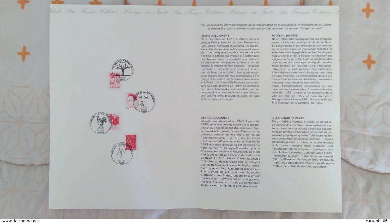 - Document Premier Jour 200e Anniversaire De La Proclamation De La République 1792-1992 - - Franse Revolutie