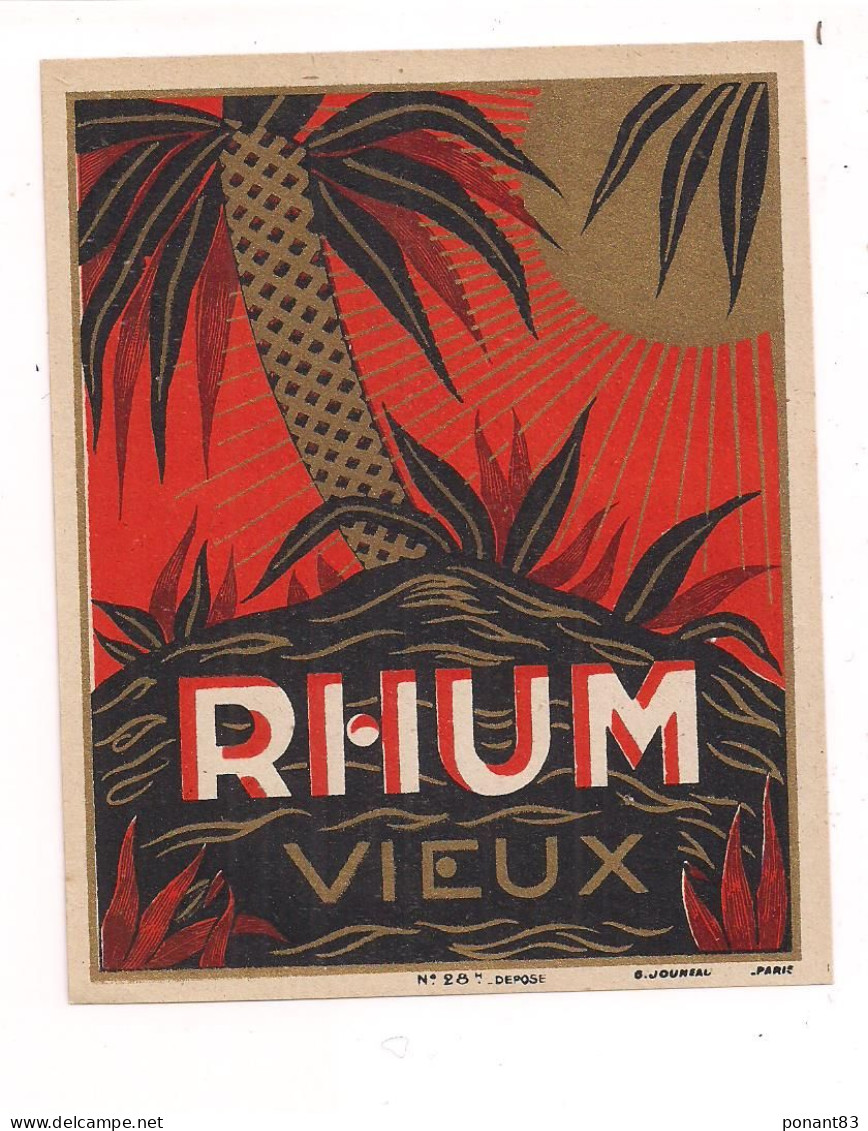 Etiquette  RHUM   Vieux - Imprimeur G. Jouneau -  Années 1930 - Chromolitho - - Rum