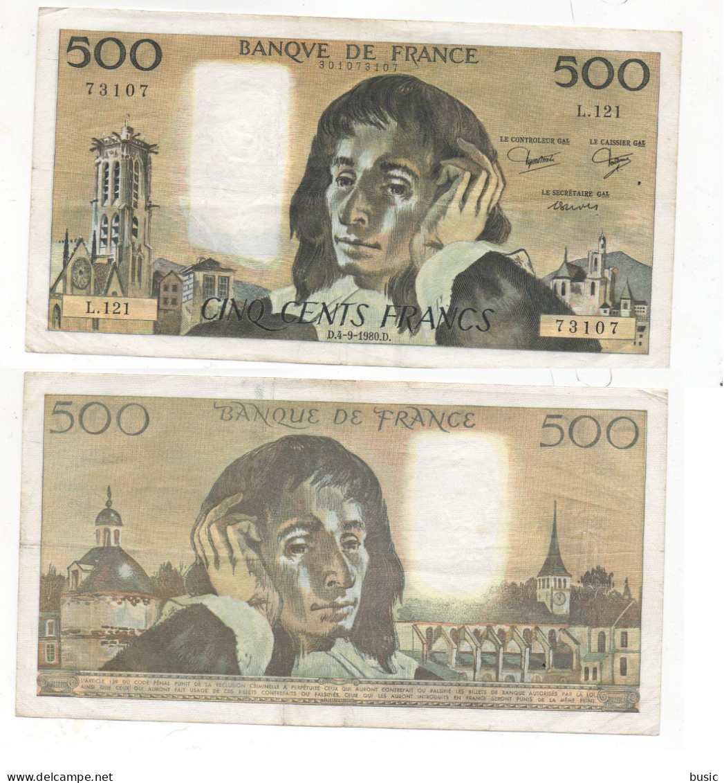 +  BILLET 500 FRANCS 1980 +TRES PROPRE + - 500 F 1968-1993 ''Pascal''