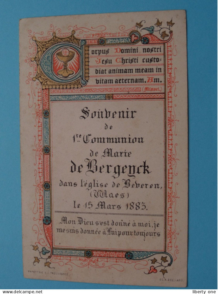 1re Communion De MARIE De BERGEYCK à BEVEREN ( WAES ) Le 15 Mars 1883 ( Zie / Voir SCANS ) ! - Comunioni