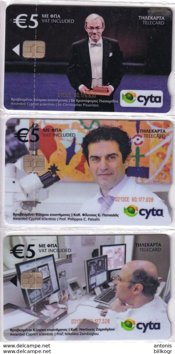 CYPRUS - Cypriot Scientists(0113CE-0213CE-0313CE, Notched), Set Of 3 Collectors Cards 26-27-28, Tirage %500, 06/14, Mint - Cyprus