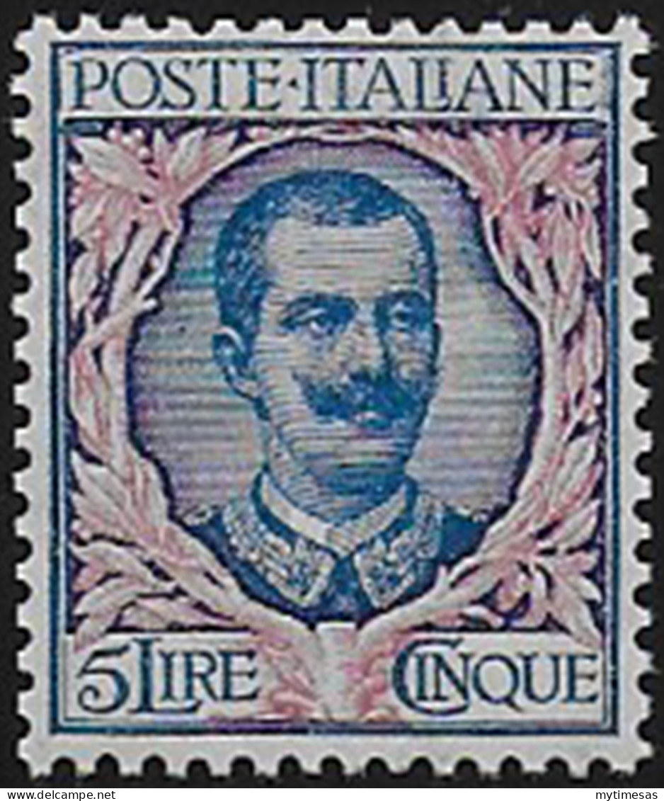 1901 Italia VE III Lire 5 Azzurro Rosa Bc MNH Sassone N.78 - Altri & Non Classificati