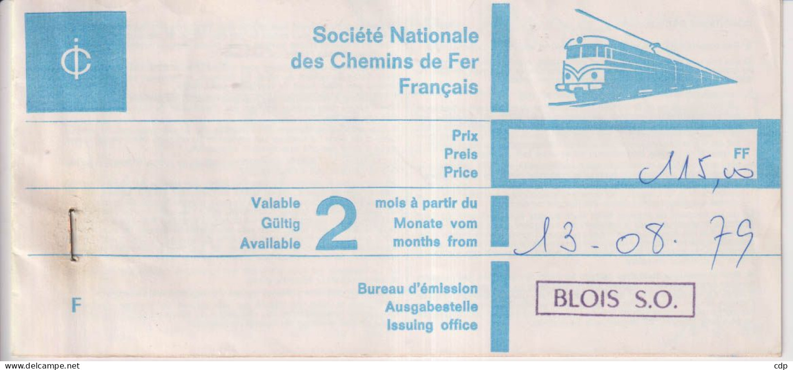 SNCF  Ticket Départ BLOIS-NAMUR  1979 - Europe