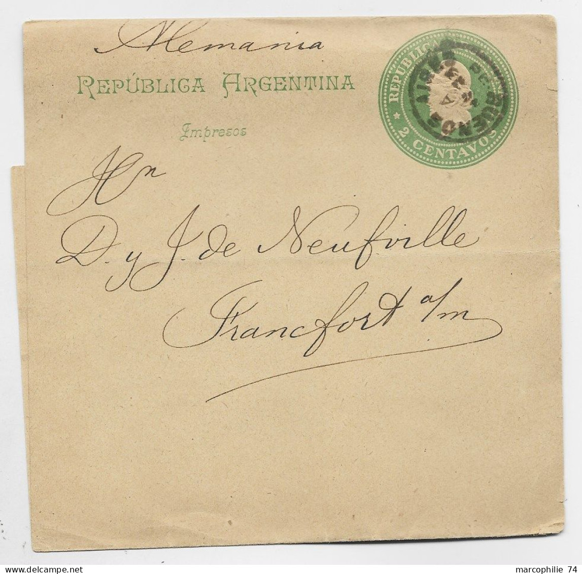 ARGENTINA  2C WRIPPER BUENOS AIRES 1898 TO GERMANY - Entiers Postaux