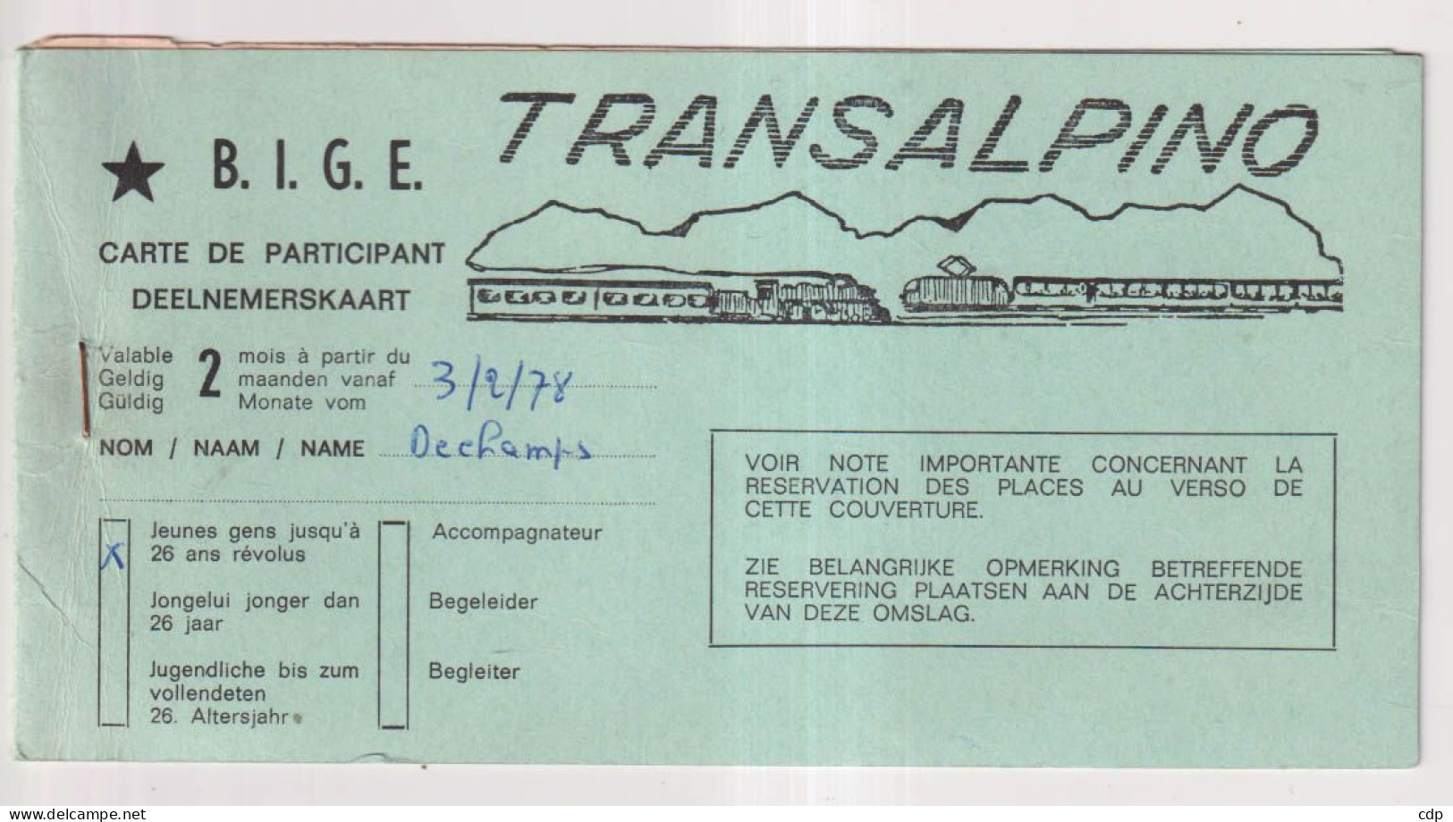 Transapino  Ticket London (victoria)  1978 - Europa