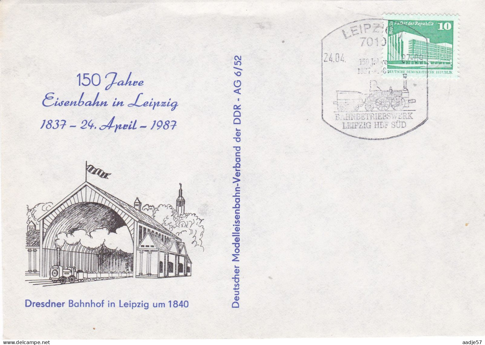 DDR 1987  150 Jahre Bahnbetriebswerk Leipzig HBF Süd FDC - Treinen