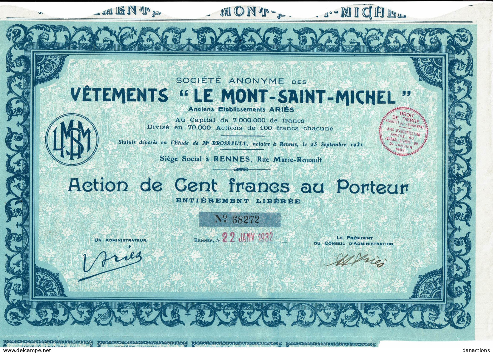 35-VETEMENTS "LE MONT-SAINT-MICHEL". SA DES ... RENNES Action - Other & Unclassified