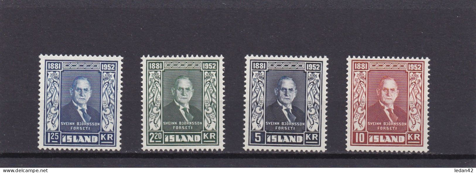 Islande 1952, Cat. Yvert N° 239/42 **. Président Sveinn Bjornsson - Unused Stamps