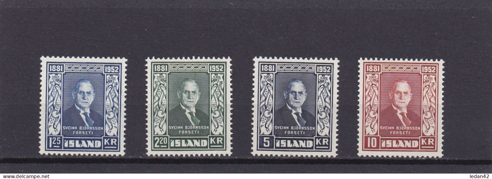 Islande 1952, Cat. Yvert N° 239/42 **. Président Sveinn Bjornsson - Ongebruikt