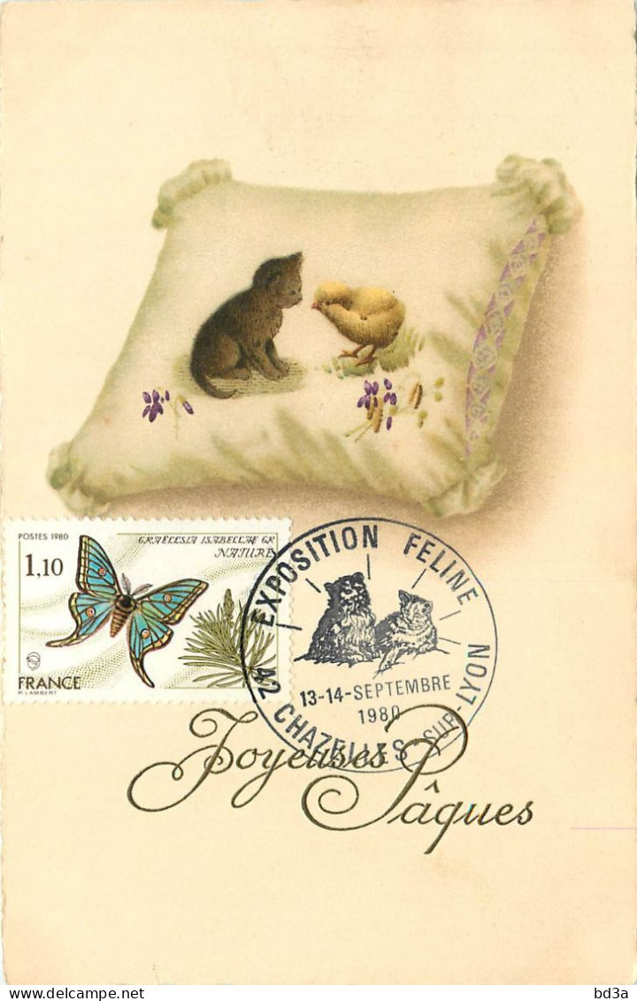 CACHET PROVISOIRE -  EXPOSITION  FELINE  CHAZELLES SUR LYON  - 1980 - Aushilfsstempel