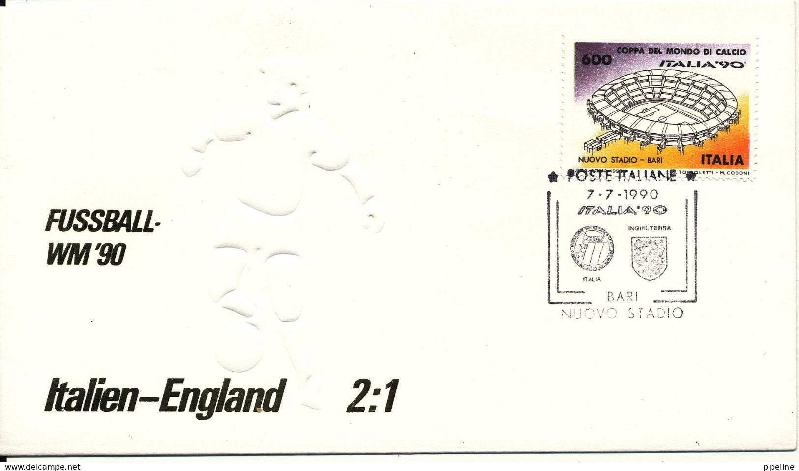 Italy Cover Football Soccer World Cup 1990 Italy - England 2-1 Football Stamp And Cachet - 1990 – Italia