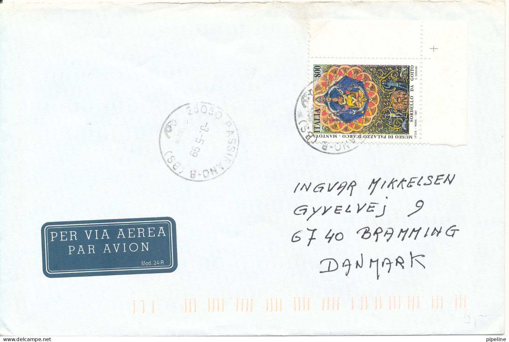 Italy Cover Sent To Denmark Passirano 3-5-1999 Single Franked - 1991-00: Marcophilia