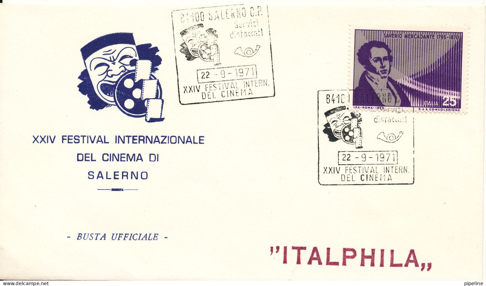 Italy Cover With Special Cachet And Postmark International Movie Festival Salerno 22-9-1971 - 1991-00: Marcofilia