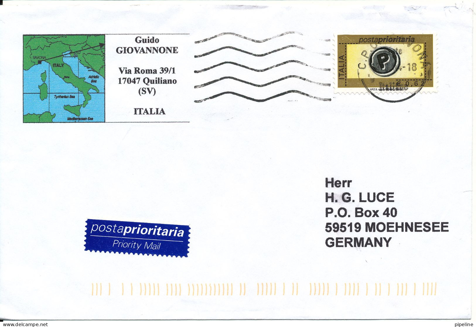 Italy Cover Sent To Germany 2014 Single Franked - 1991-00: Marcofilie