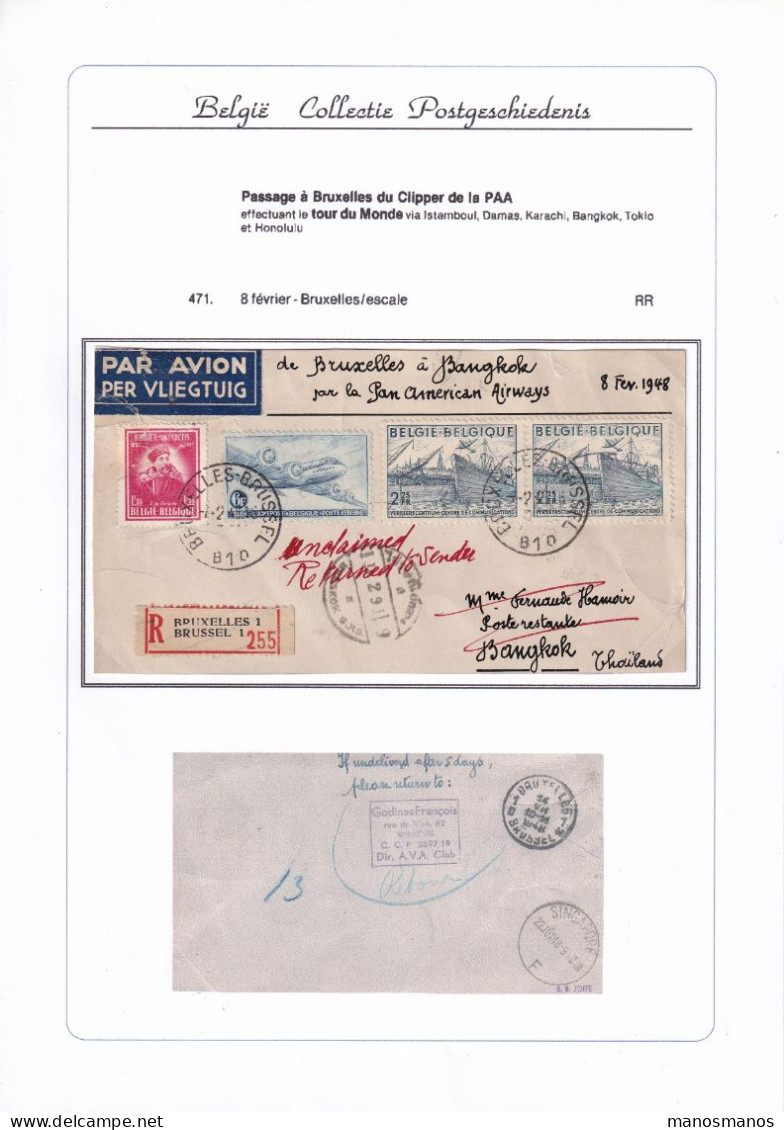 973/40 -- PAR AVION - Enveloppe Recommandée TP PA Et Exportation BRUXELLES 1948 Vers BANGKOK Thailand Via SINGAPORE - Covers & Documents