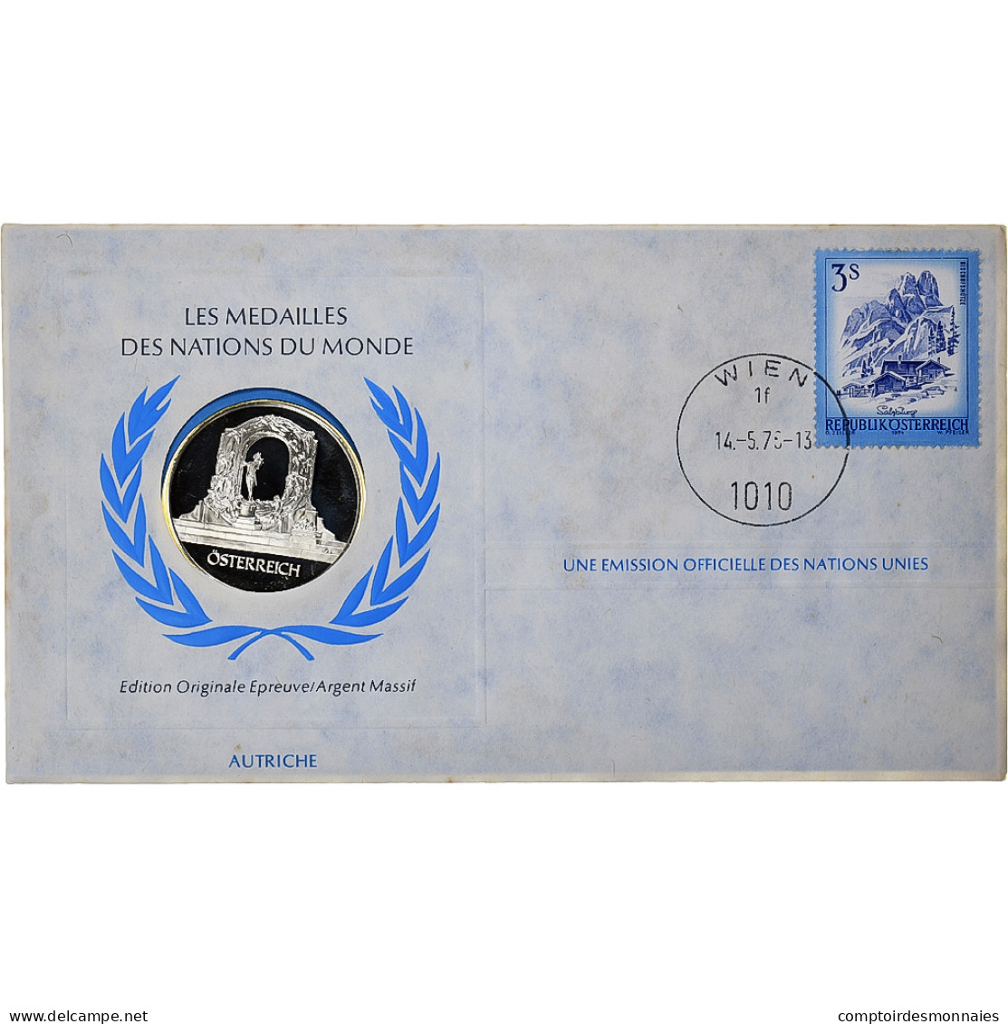 Autriche, Medal + Stamp, United Nations, 1976, Argent, BE, FDC - Autres & Non Classés