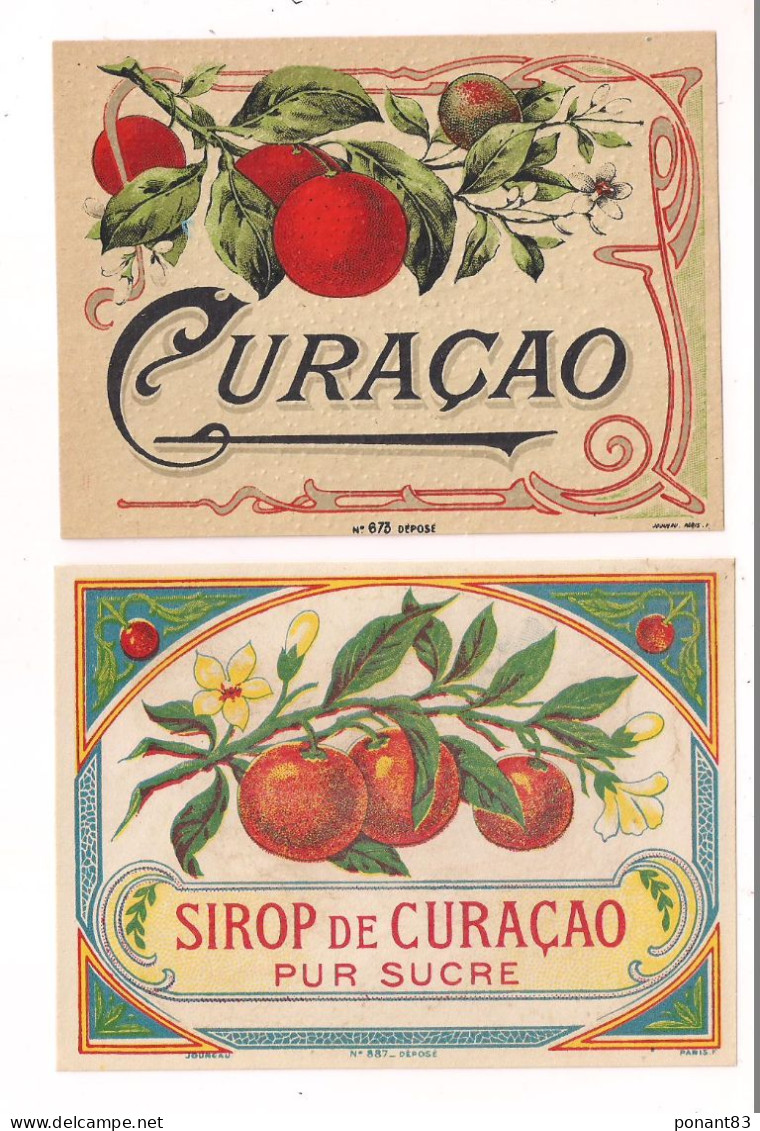 Etiquettes Anciennes CURACAO Et Sirop De CURACAO - Imprimeur Jouneau - - Alcoholes Y Licores