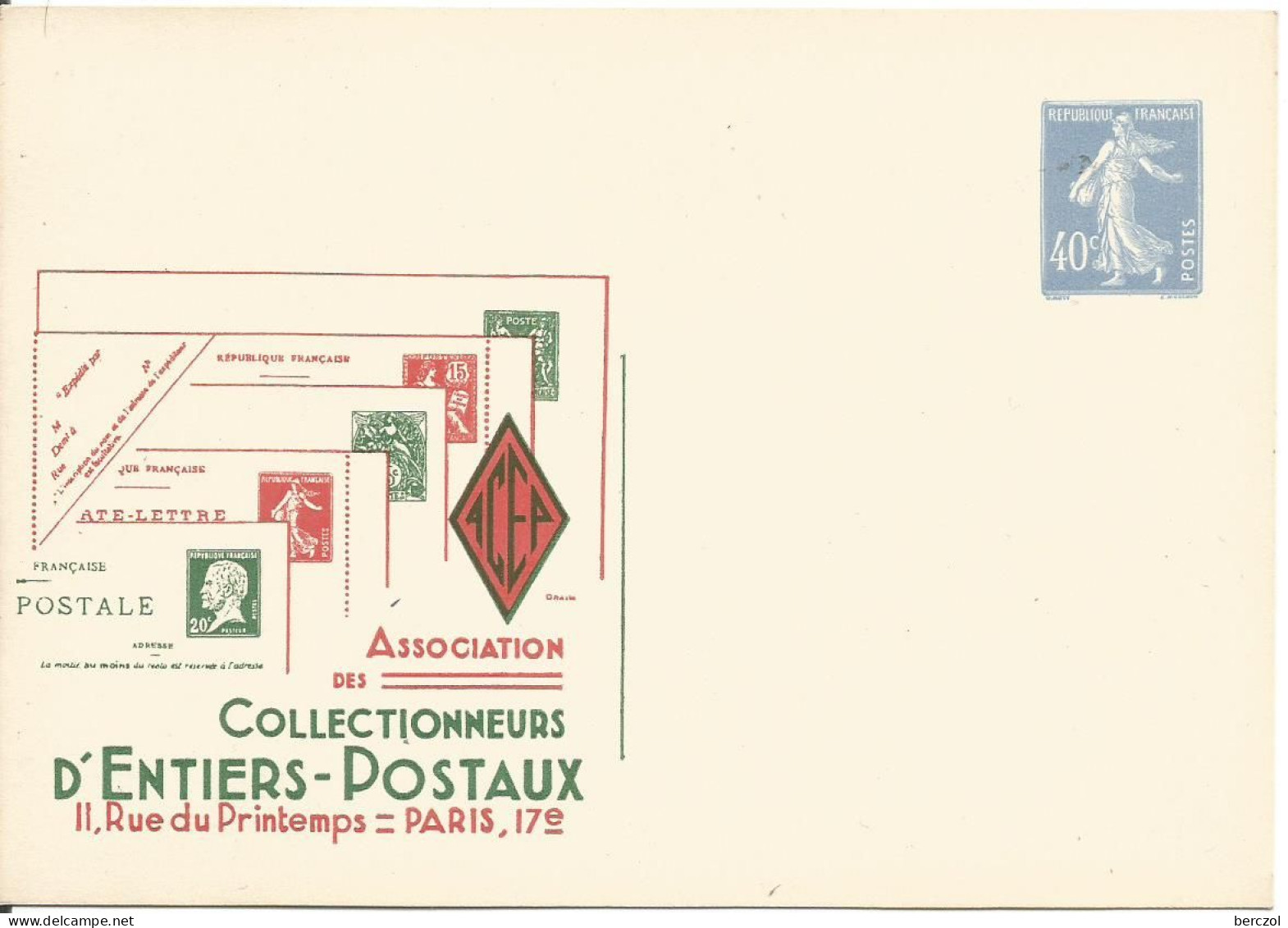 FRANCE ANNEE1907/1939 ENTIER TYPE SEMEUSE CAMEE N° 237 CP  REPIQUE  - Postales  Transplantadas (antes 1995)
