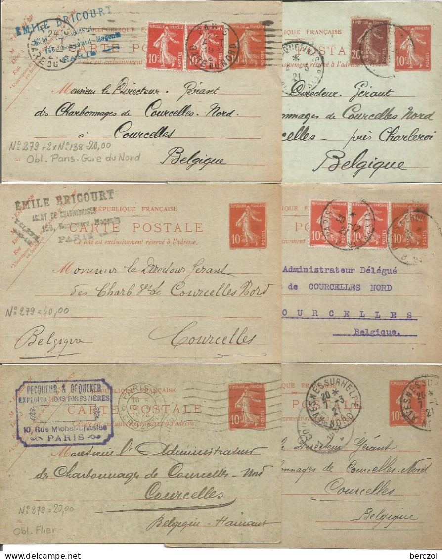 FRANCE ANNEE 1906 ENTIER TYPE SEMEUSE FOND PLEIN N° 138 LOT DE 10 CP1 OBLIT.TB COTE 30,00 - Kartenbriefe