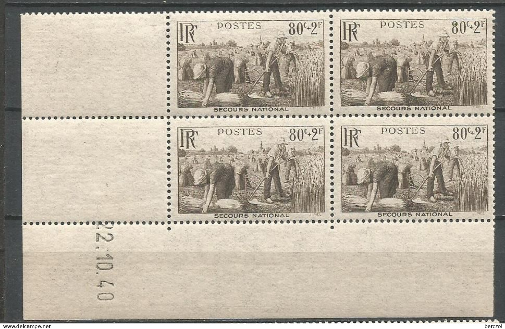 FRANCE ANNEE 1940 N°466 BLOC DE 4 EX COIN DATE 22/10/40 NEUF** MNH TB COTE 23,00 €  - 1940-1949