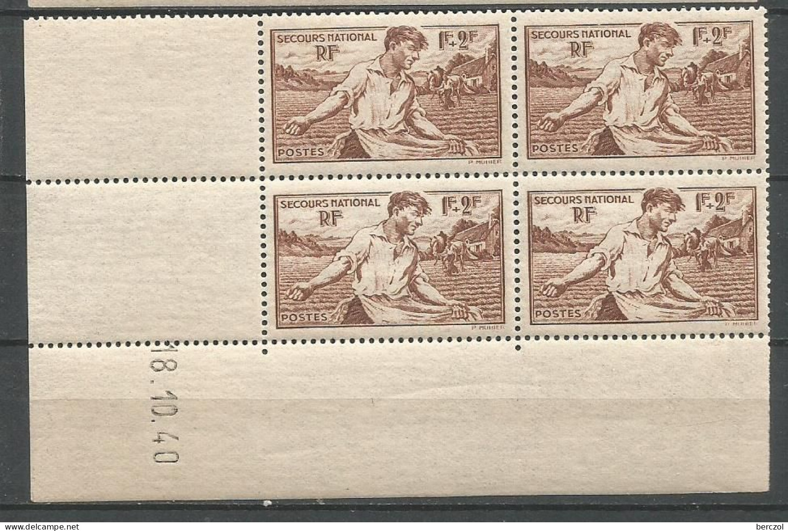 FRANCE ANNEE 1940 N°467 BLOC DE 4 EX COIN DATE 18/10/40 NEUF** MNH TB COTE 23,00 €  - 1940-1949