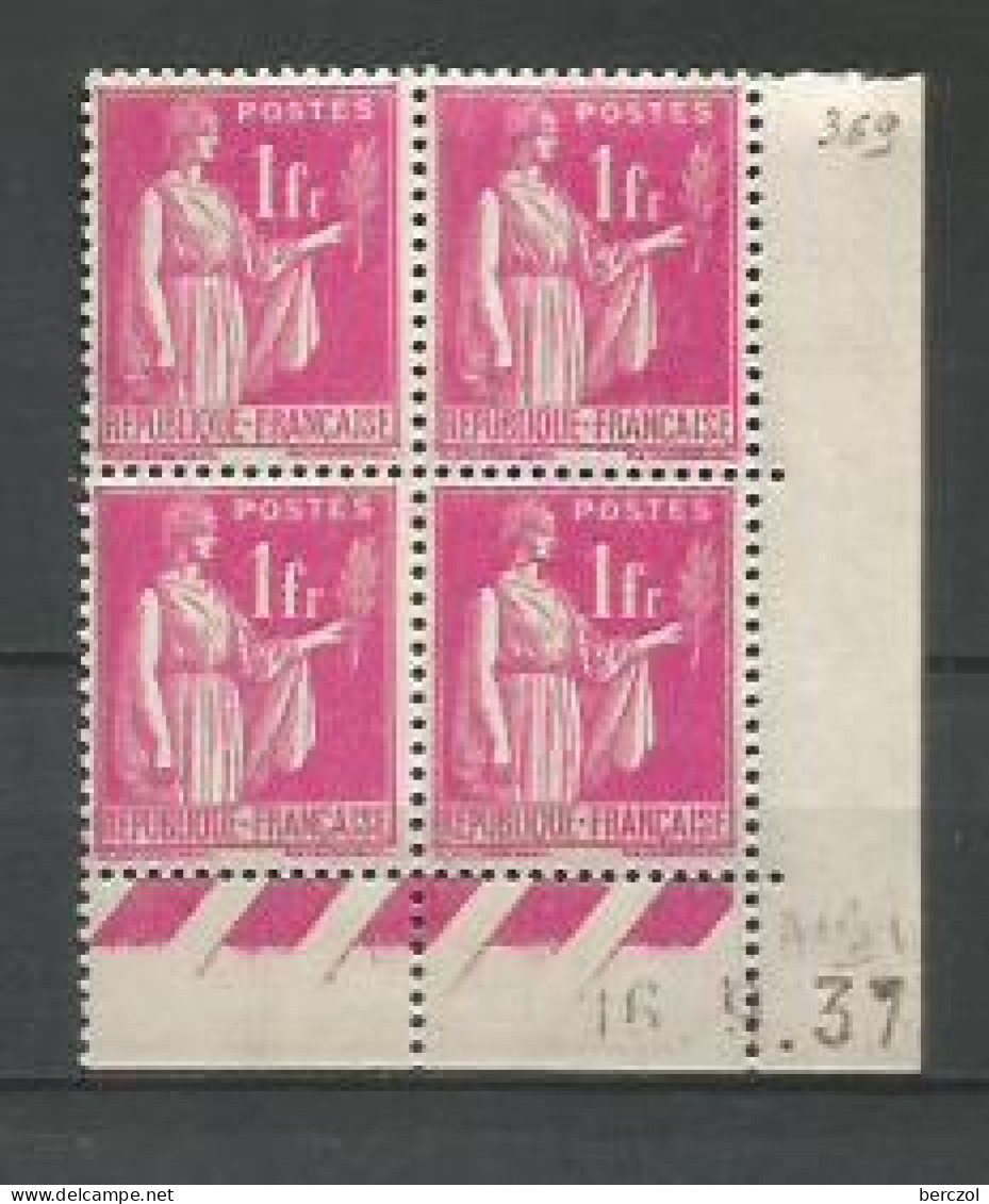 FRANCE ANNEE 1937 N°369 BLOC DE 4EX NEUFS** MNH COIN DATE 16/9/37 TB COTE 35,00 €  - 1930-1939