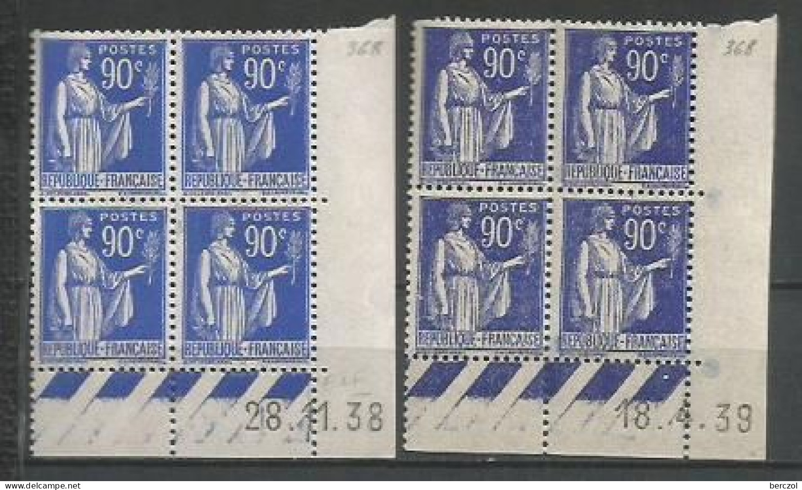 FRANCE ANNEE 1937 N°368 LOT DE  2 BLOCS DE 4EX NEUFS** MNH COIN DATE  TB COTE 20,00 €  - 1930-1939