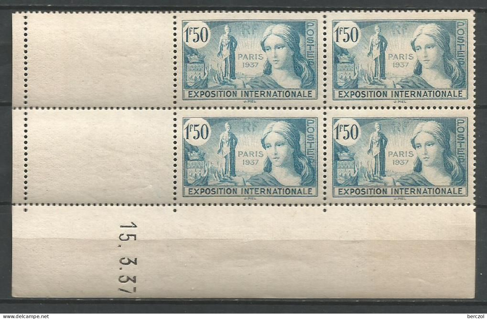 FRANCE ANNEE 1937 N°336 BLOC DE 4EX COIN DATE 15/3/37  NEUFS** MNH TB COTE 25,00 €  - 1930-1939