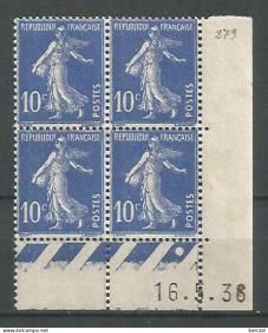 FRANCE ANNEE 1932/1937 N°279 BLOCS DE 4EX NEUFS** MNH COIN DATE 16/5/38 TB COTE 20,00 €  - 1930-1939