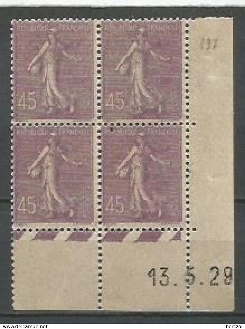 FRANCE ANNEE 1924/1932 N°197 BLOC DE 4EX NEUFS*MH COIN DATE 13/5/29 TB COTE 65,00 €  - ....-1929