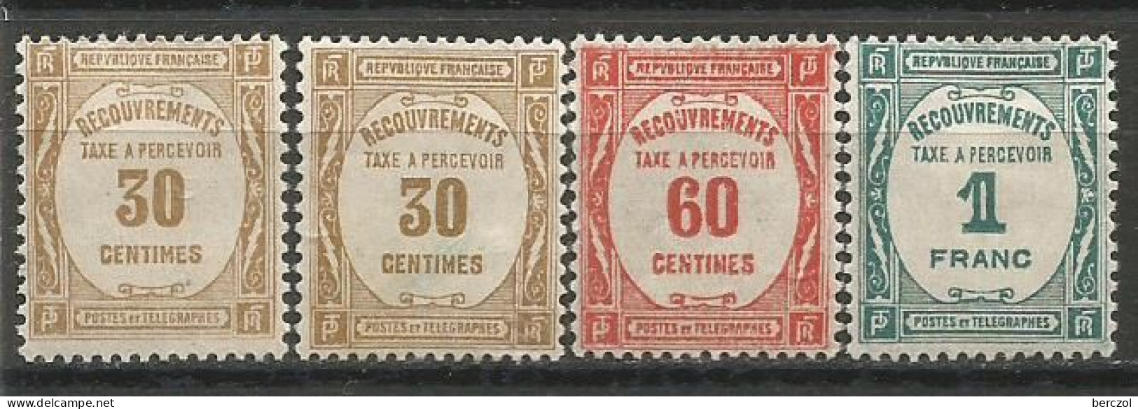 FRANCE  ANNEES 1927/1931 TAXE LOT DE 4TP N° 57x2;58;60 NEUFS* MH TB COTE 38,00 € - 1859-1959.. Ungebraucht
