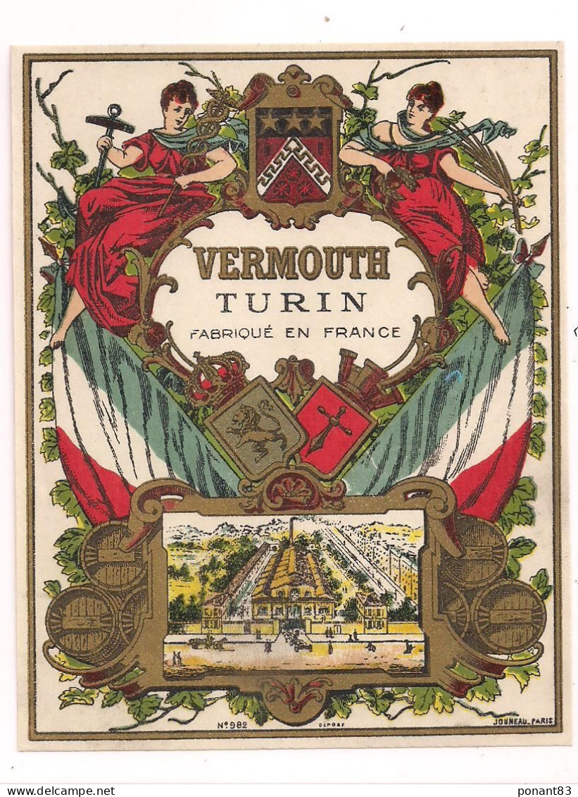 Etiquette Ancienne  Vermouth De Turin  - Imprimeur Jouneau - - Alcoli E Liquori