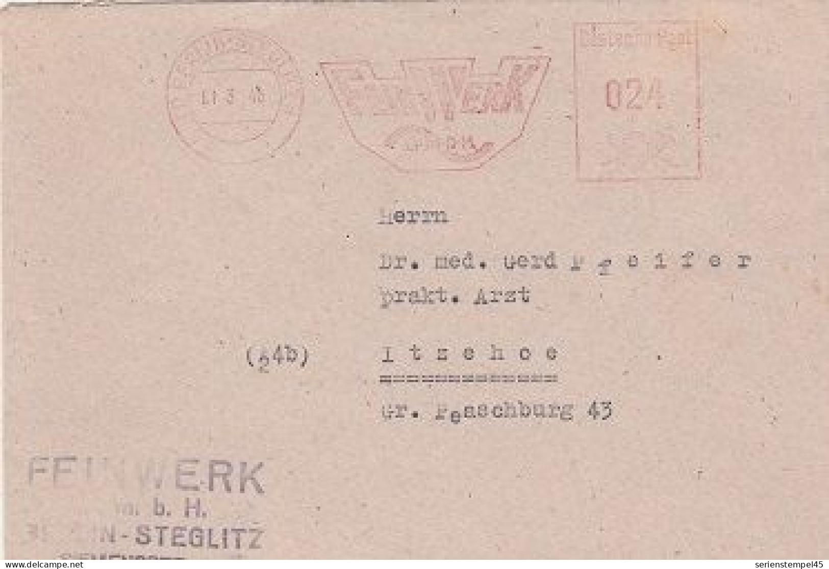 Berlin Brandenburg  Brief Mit Freistempel Berlin Steglitz 1948 Rot Feinwerk - Berlín & Brandenburgo
