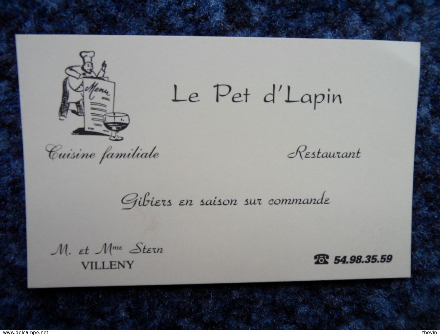 KB10/1239-Carte De Visite  12.5*8 Cm Villeny Loir Et Cher Restaurant Le Pet D'Lapin - Tarjetas De Visita