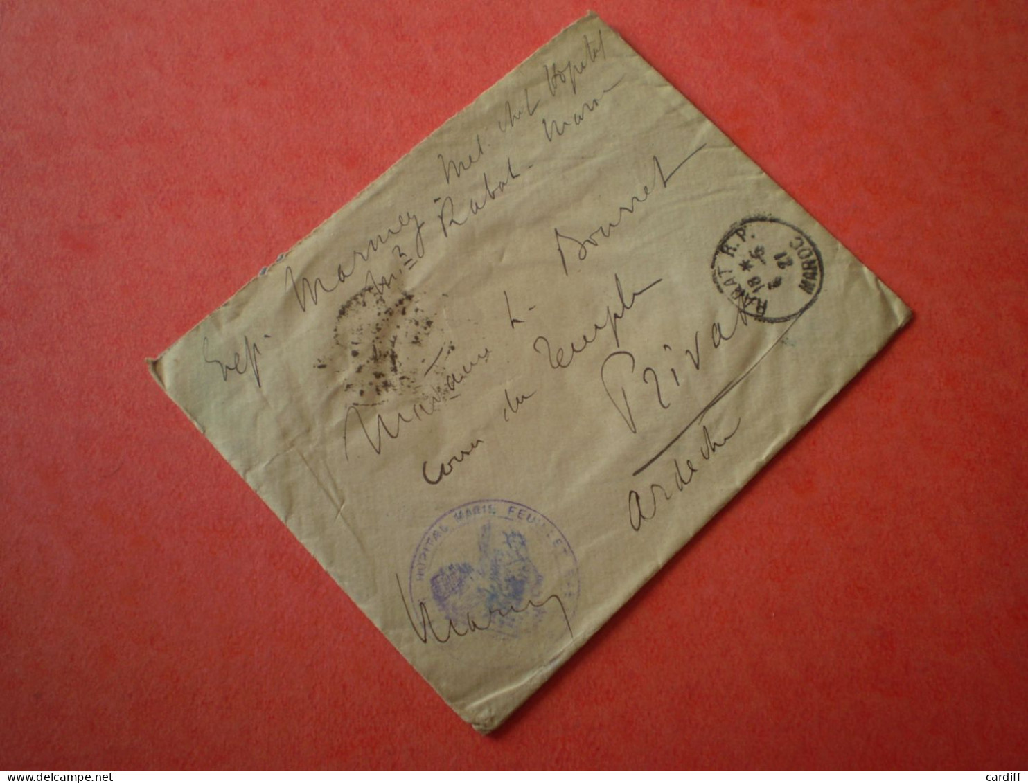 Militaria: Enveloppe De L'Hôpital Militaire Marie Feuillet à Rabat, Cachet RABAT RP, Maroc - Documenti