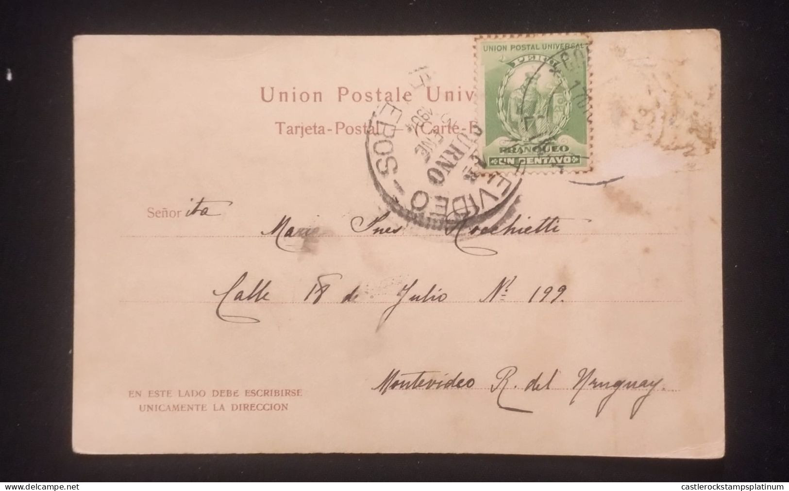 O) 1904 PERU,    MANCO CAPAC, FOUNDER OF ICA DYNASTY, , CIRCULATED COVER TO MONTEVIDEO - Peru