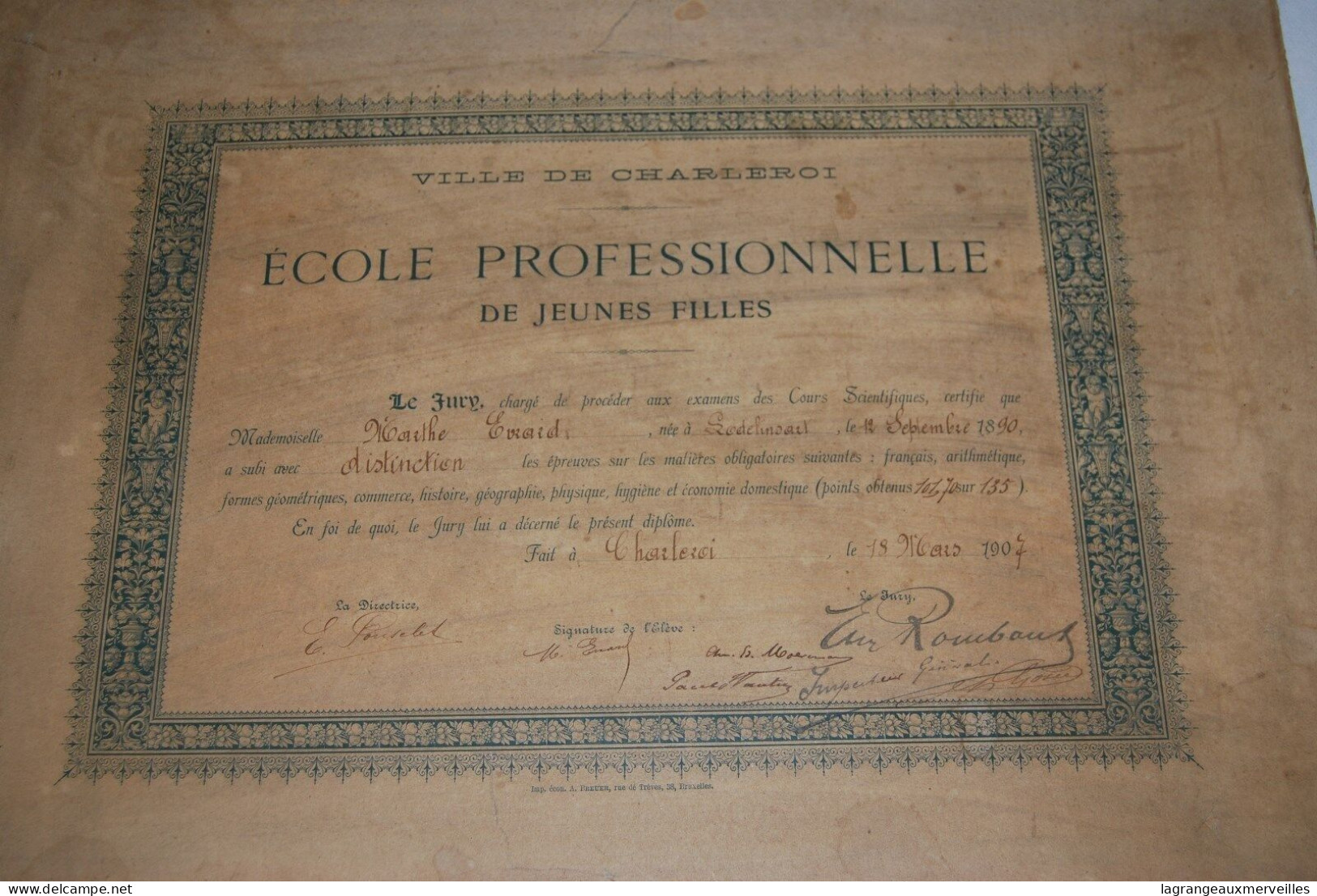 A1 Diplôme - Ecole Jeunes Filles - Lodelinsart - Charleroi 1907 - Diplomas Y Calificaciones Escolares