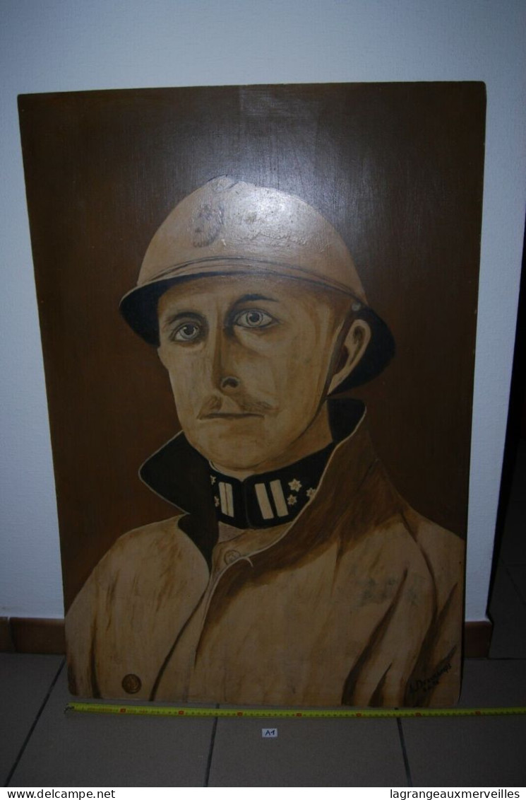 A1 Ancien Portrait - Homme Militaire - Signé Deschamps - Autres & Non Classés