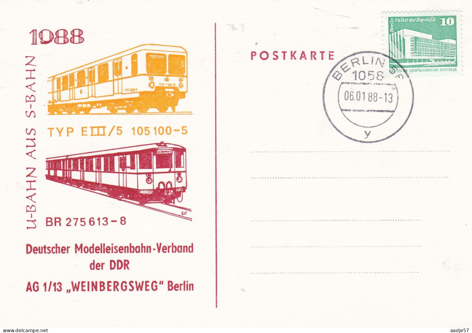 DDR 1988 U-Bahn Aus S-Bahn Modelleisenbahn-Verband Card - Treinen