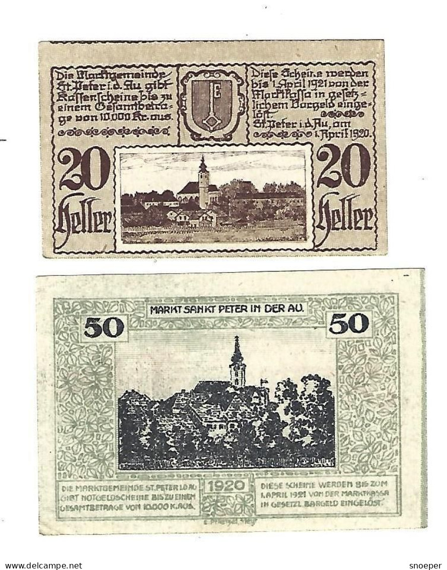 **notgeld   Austria  St Peter In Der Au 20+50 Heller 924b - Autriche