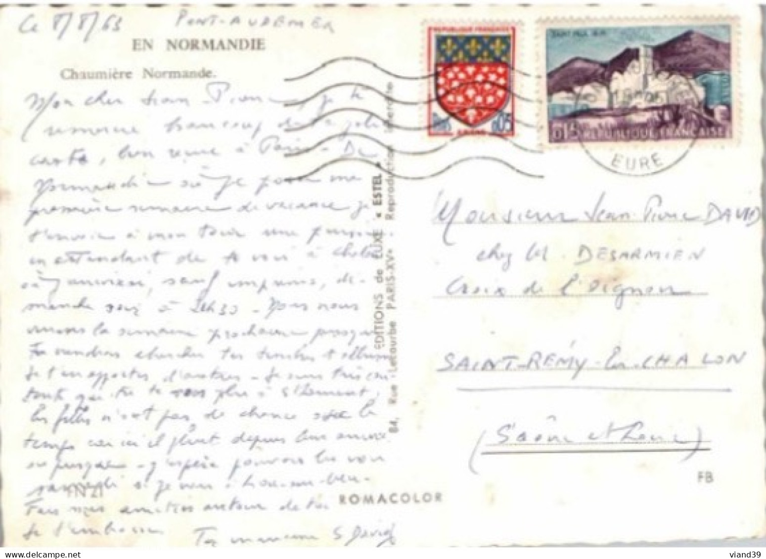 Chaumière Normande. -  NCachet Poste 1963.     Timbre. - Haute-Normandie