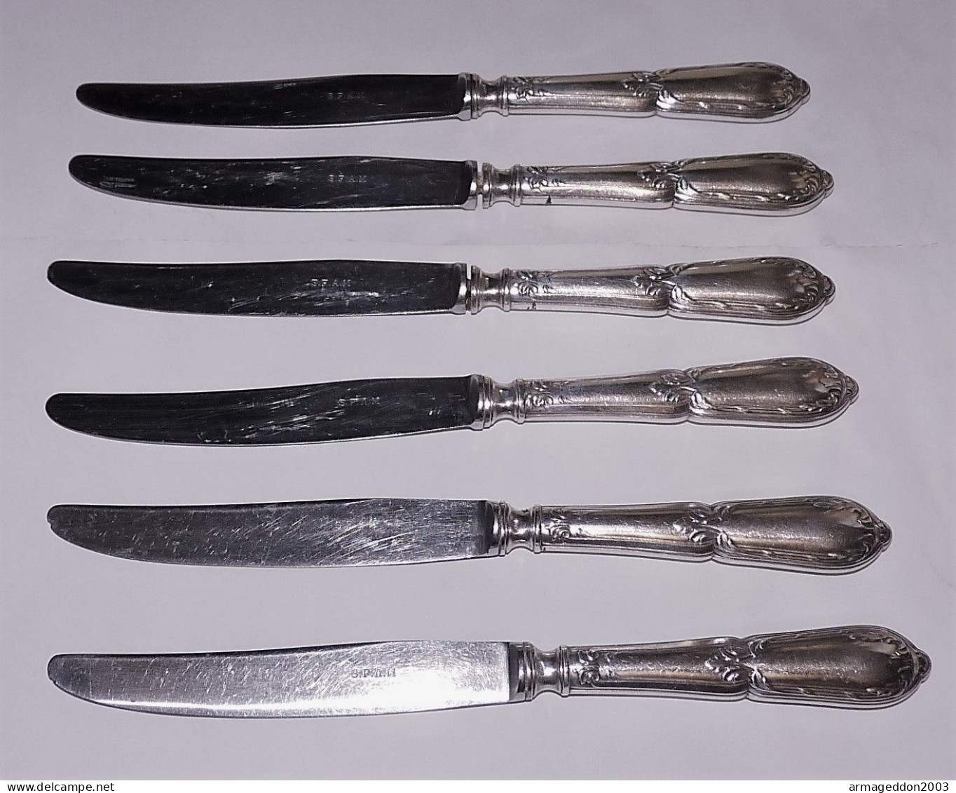 LOT DE 6 COUTEAUX ANCIENS EN METAL ARGENTE SFAM BE PROPRES - Silberzeug