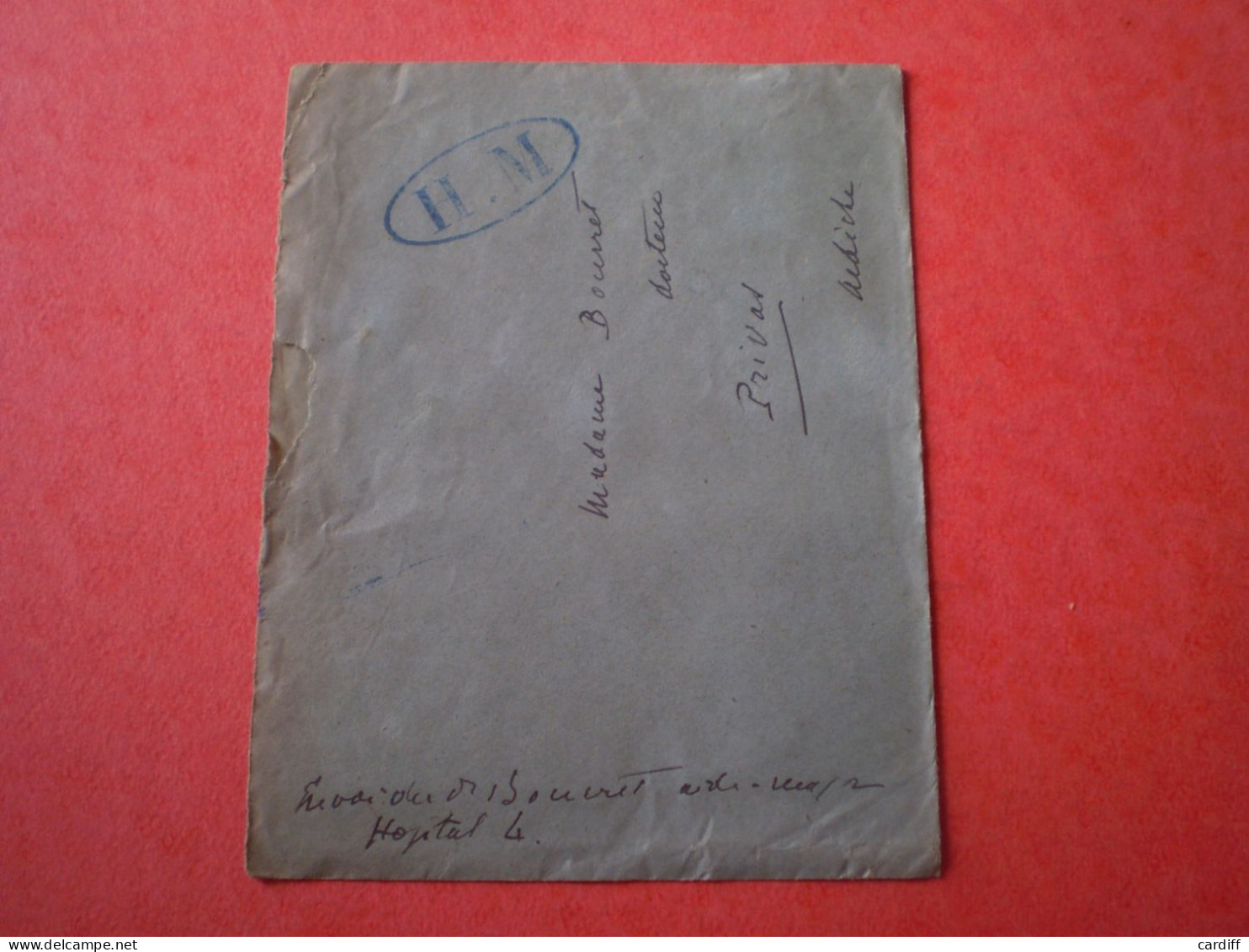 Militaria: Enveloppe En Franchise, Cachet Oval H.M. Hôpital Militaire 4 - Documents