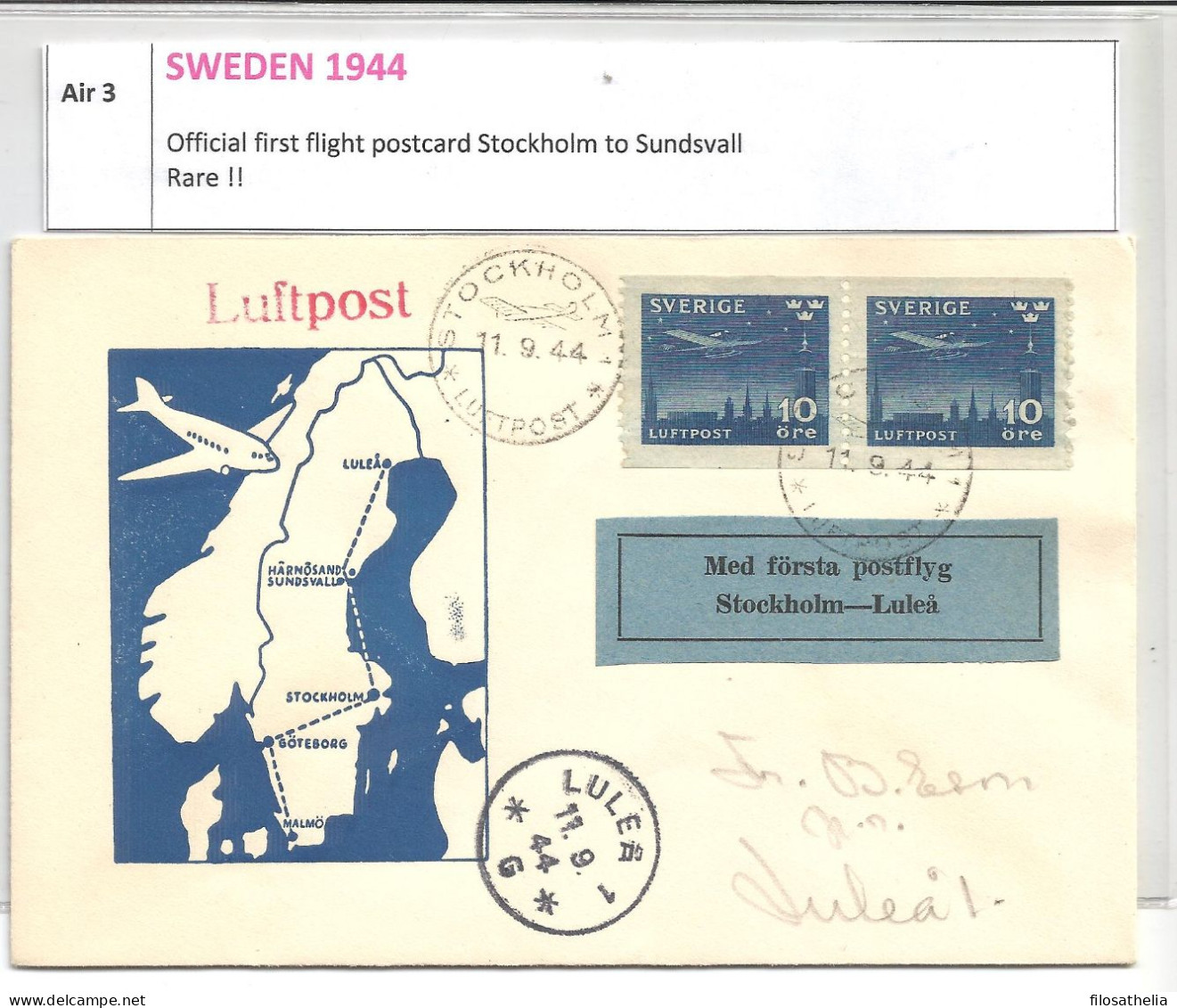Svezia Posta Aerea - Storia Postale